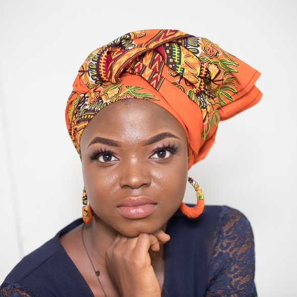 Matching African Dashiki Head Wrap & Earrings - DO - Picture 8 of 10